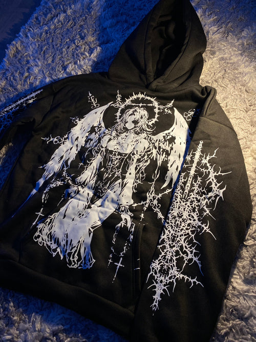 Dark Angel Hoodie – Schwarzer Anime Streetwear Hoodie mit Flügelmotiv