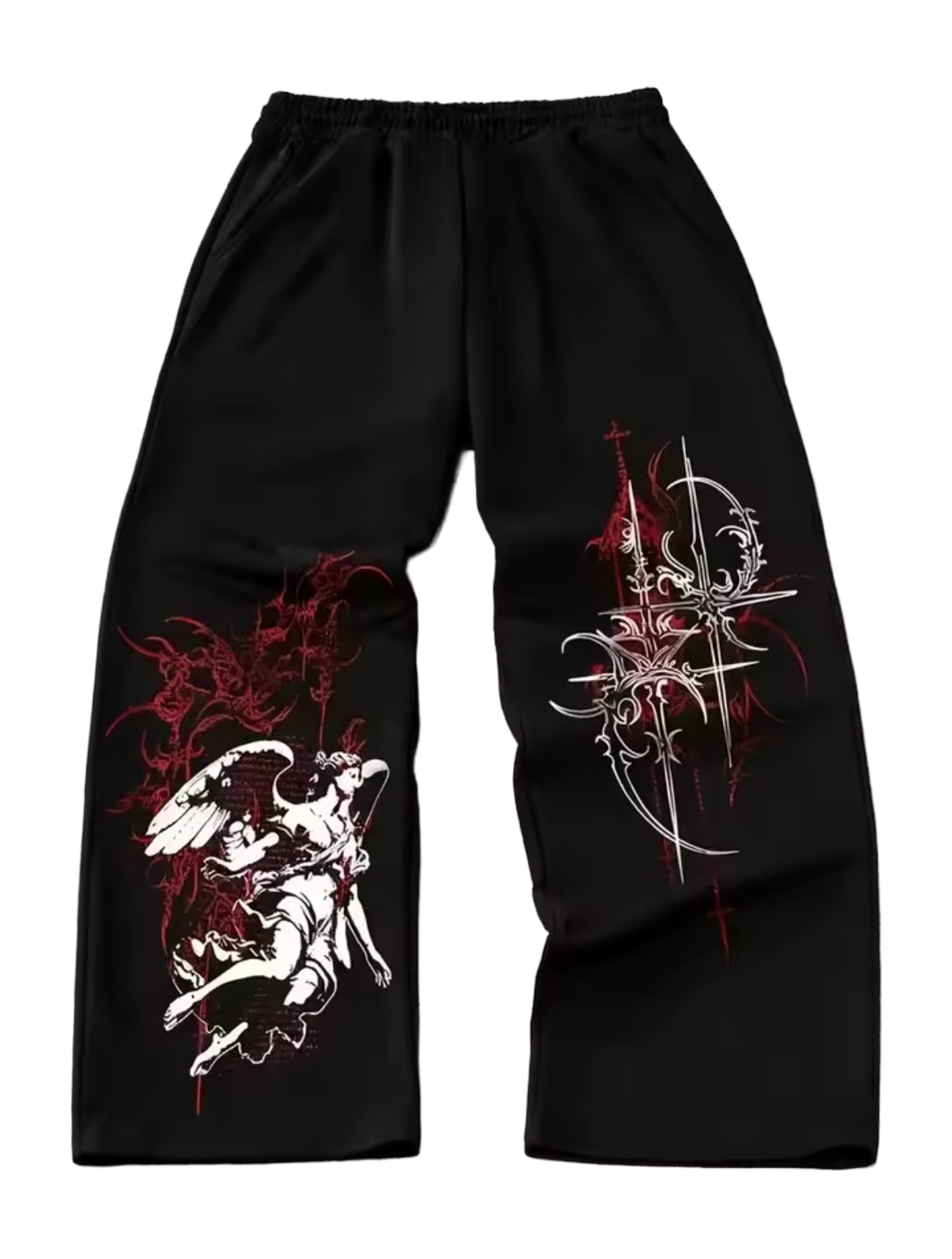 Streetwear Hose mit Engel-Print – Schwarz/Rot/Weiß – Unisex
